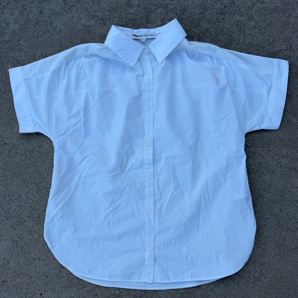 English Factory | Short Sleeve Button Down Minimal White Small Boxy Workwear